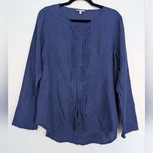 Eileen Fisher Irish Linen Pintuck Pleat Long Sleeve Button Up Blouse B Sz M